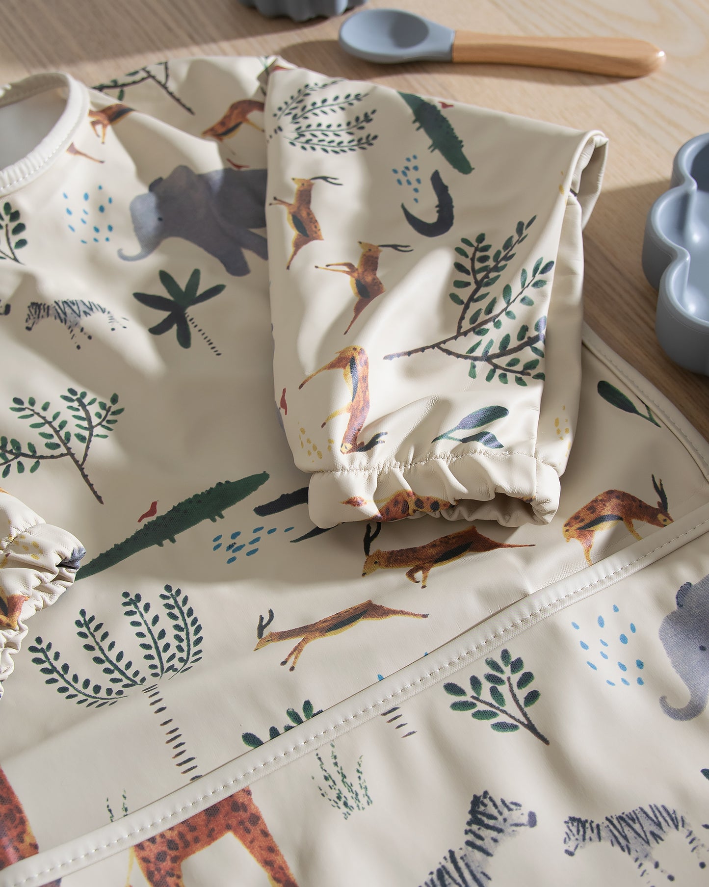 Långärmad Haklapp - Djungeldjur Beige