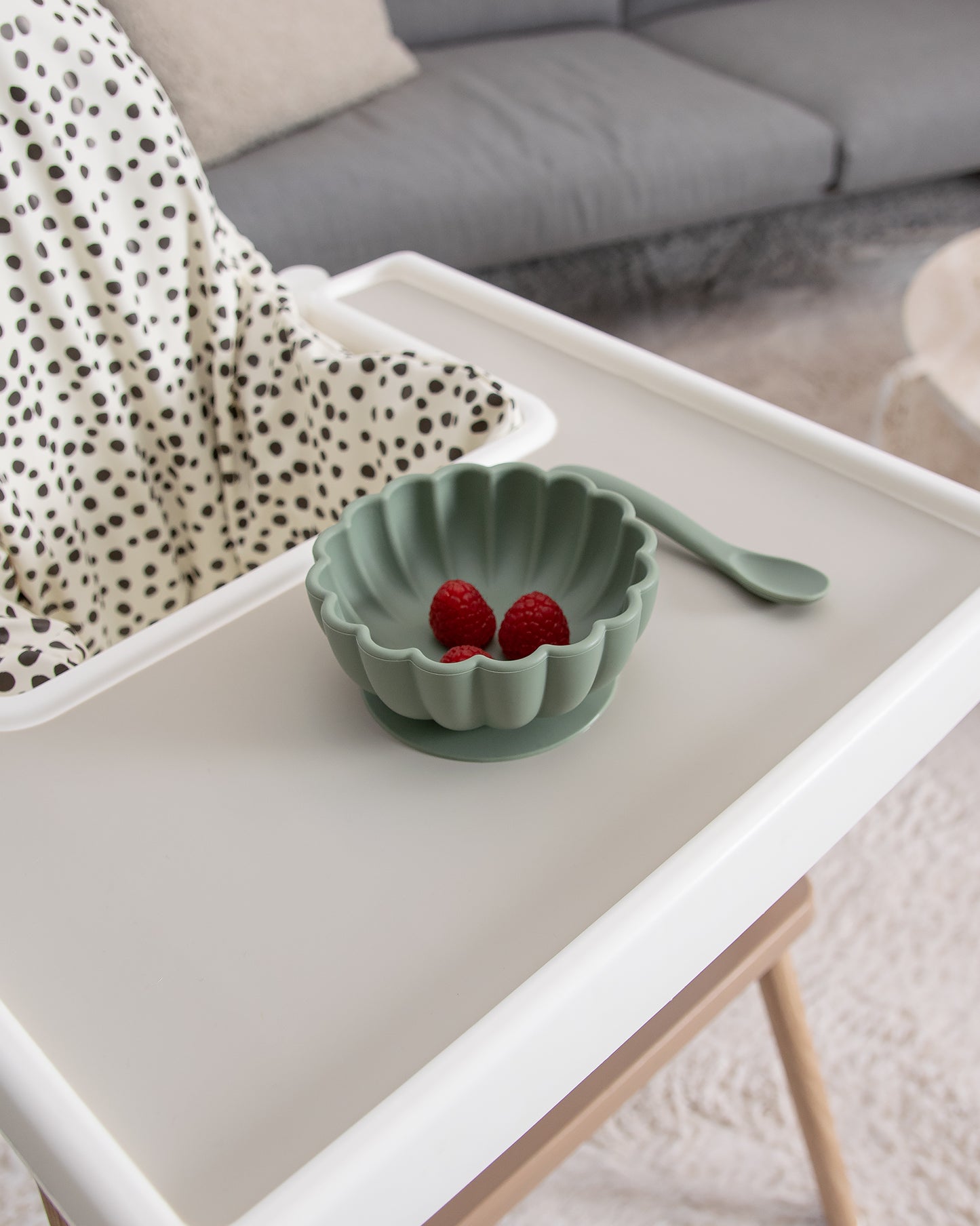 Silikonskål Med Sked - Sage