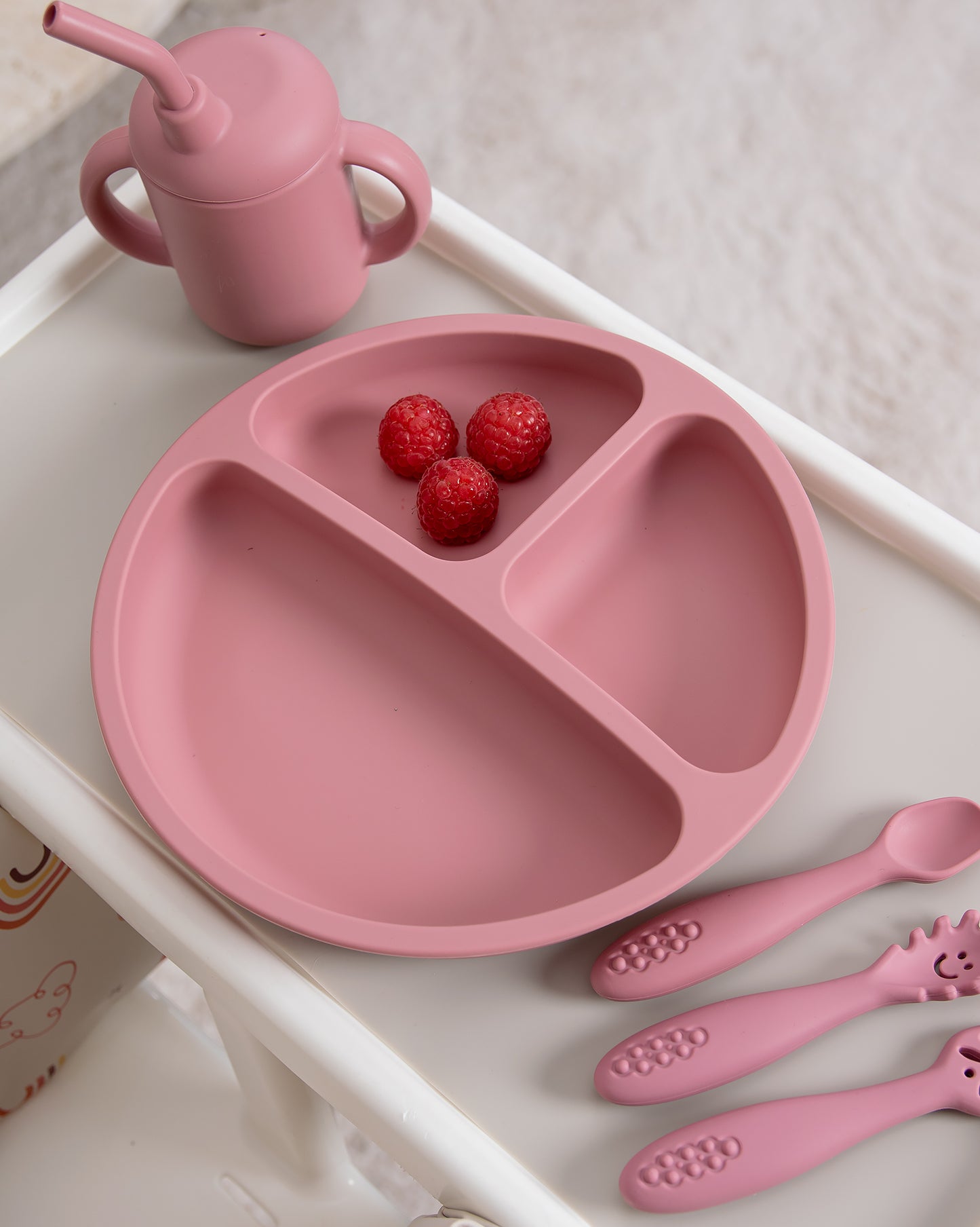 Uppdelad Barntallrik 4 Sugproppar - Dusty Pink