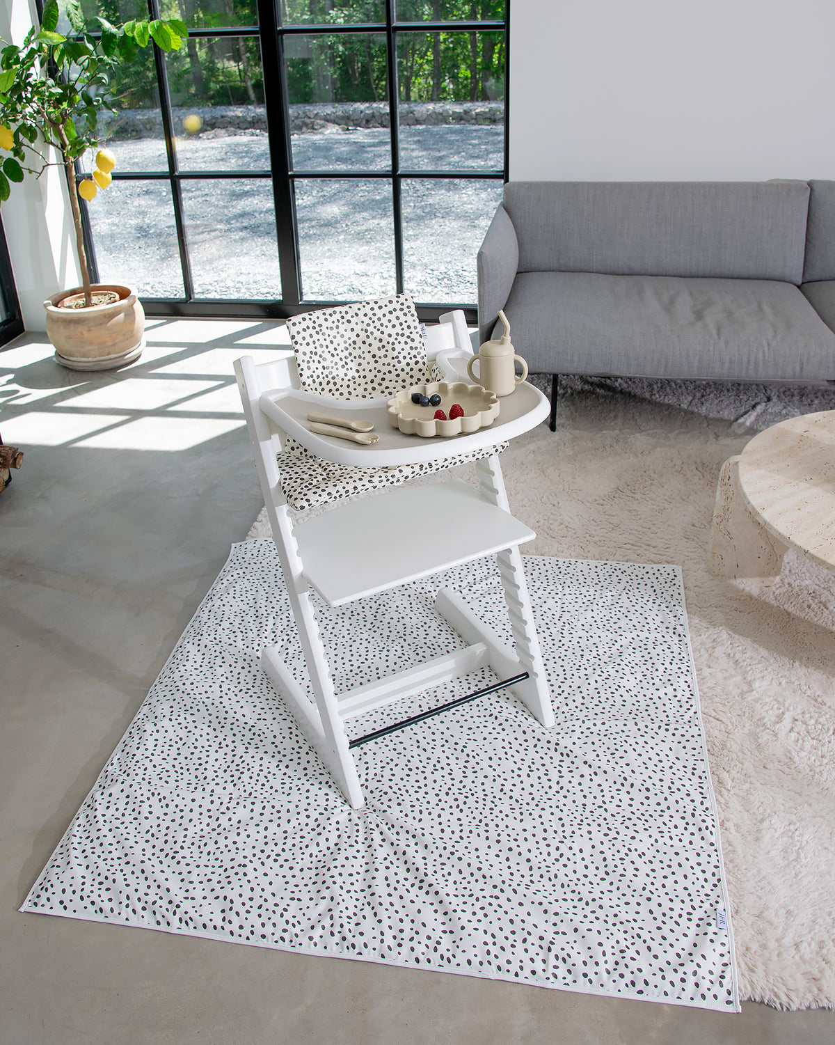 High Chair Floor Protector - Mini Dot White
