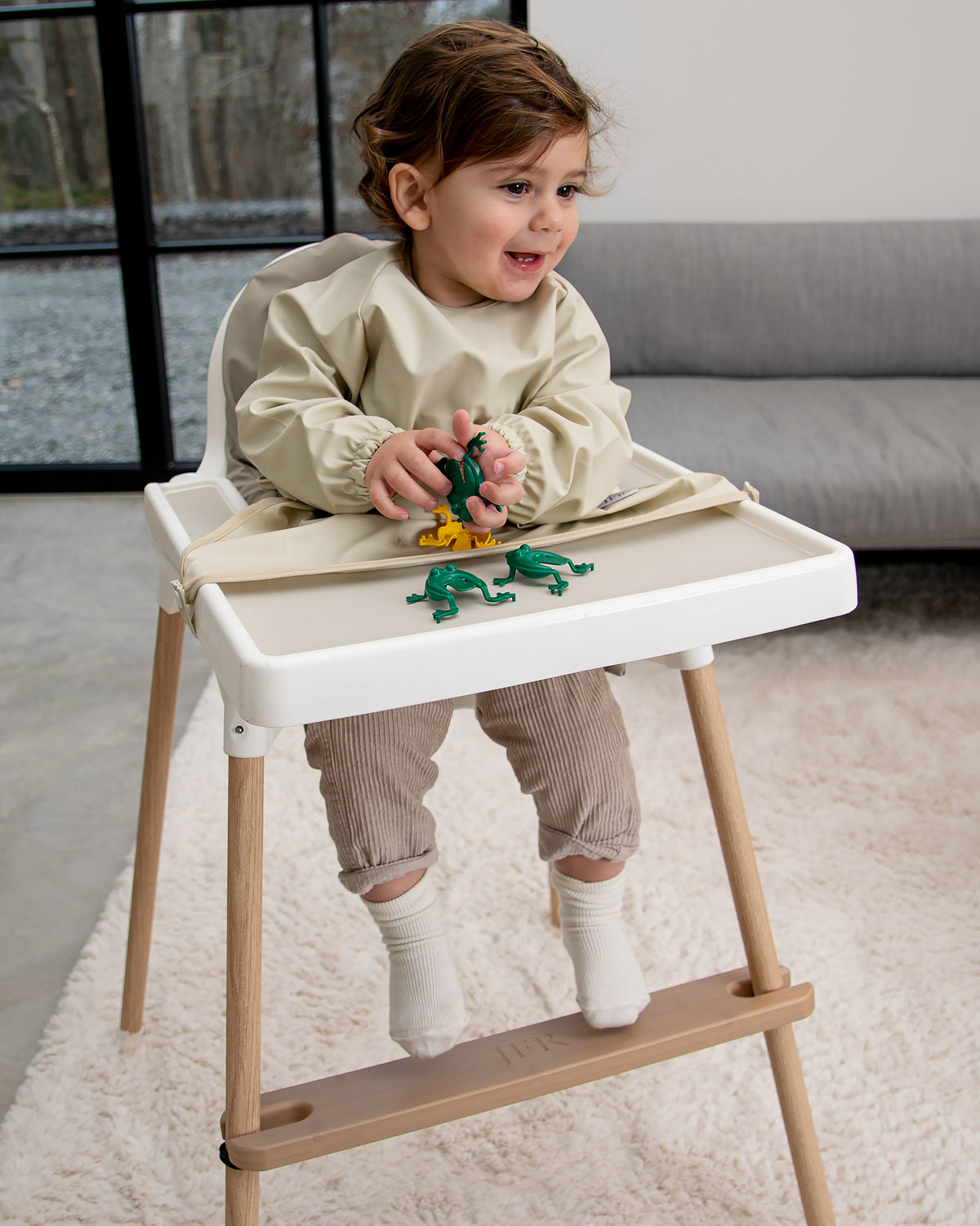 Langærmet hagesmæk med forklæde - Beige