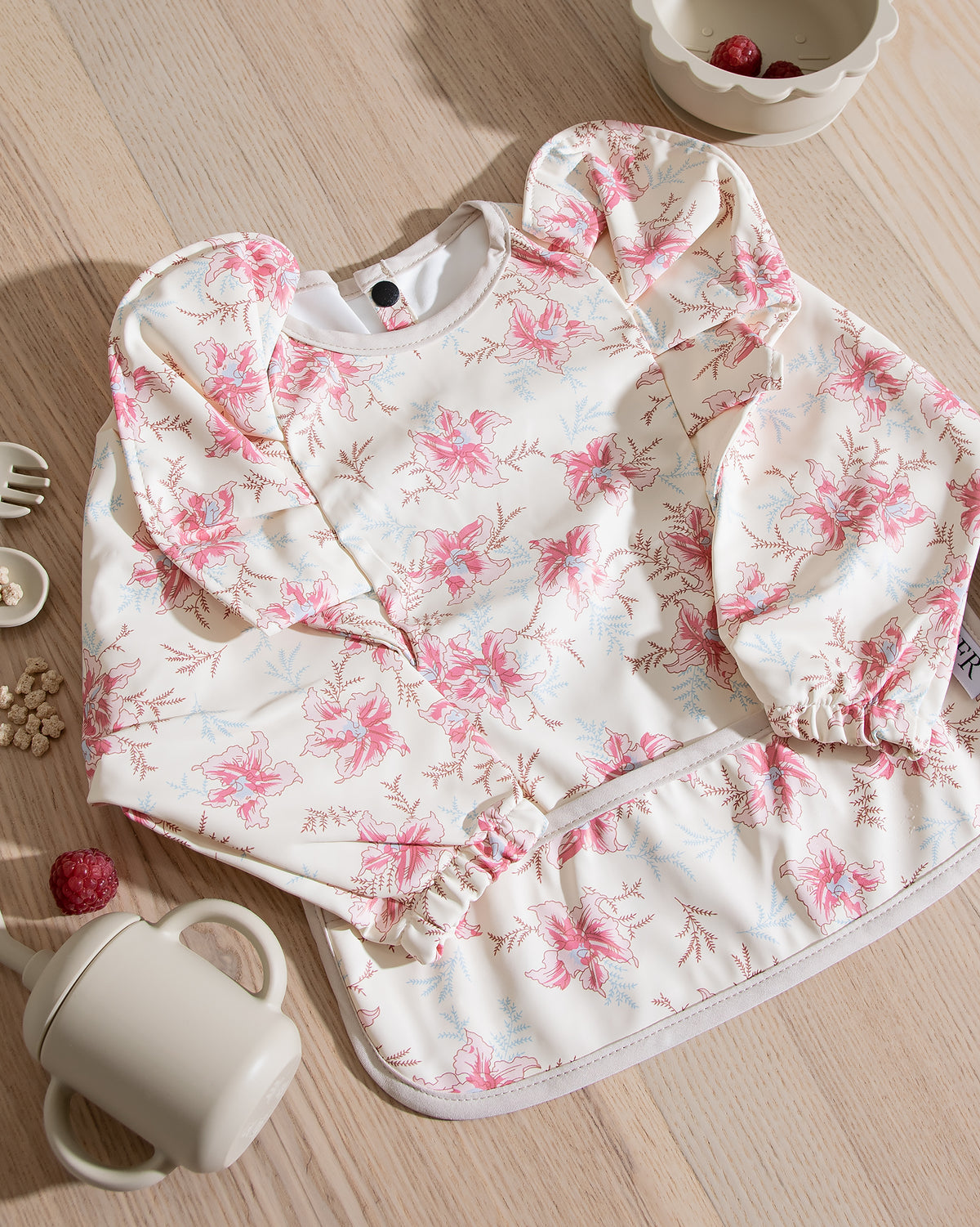 Long-Sleeved Bib with Ruffle - Blossom Flowers