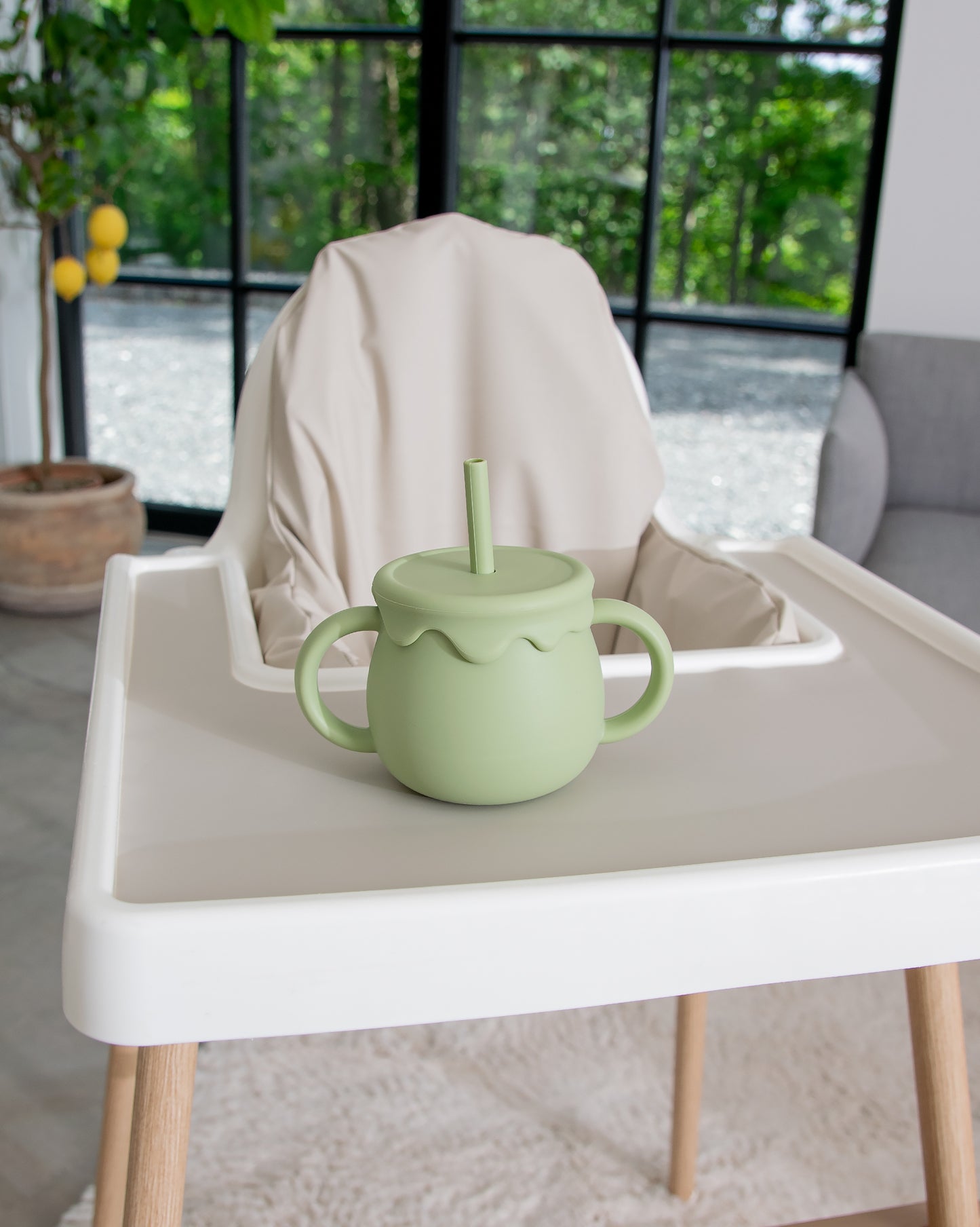 Kopp/snackboks med sugerør og lokk – Matcha