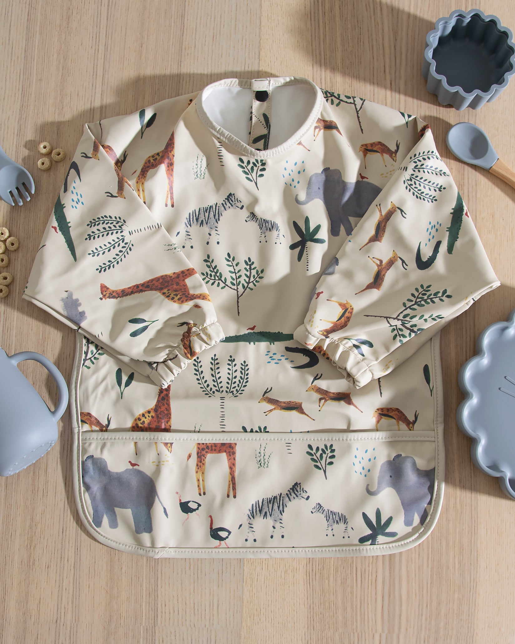 Långärmad Haklapp - Djungeldjur Beige