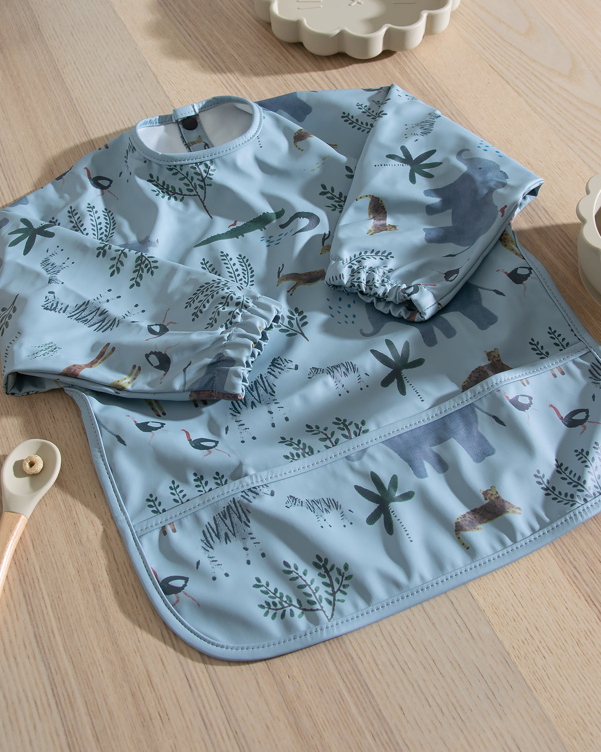Long-Sleeved Bib - Jungle Animals Blue