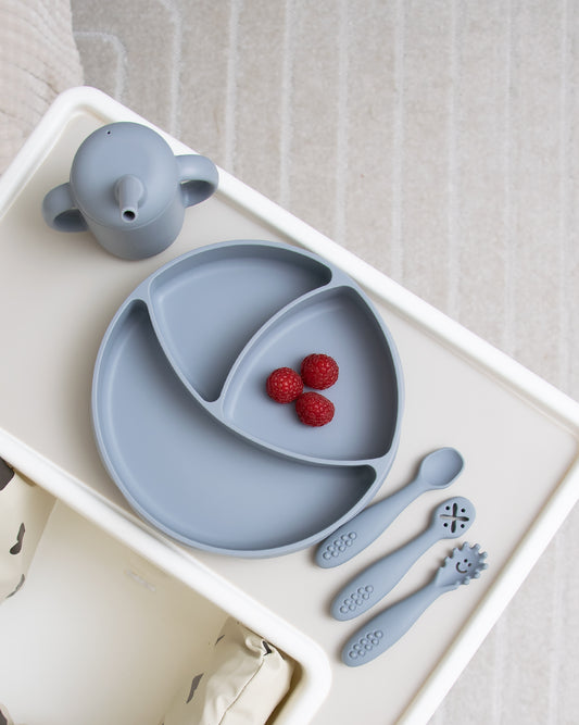 Divided Children's Plate With Suction Base - Grey