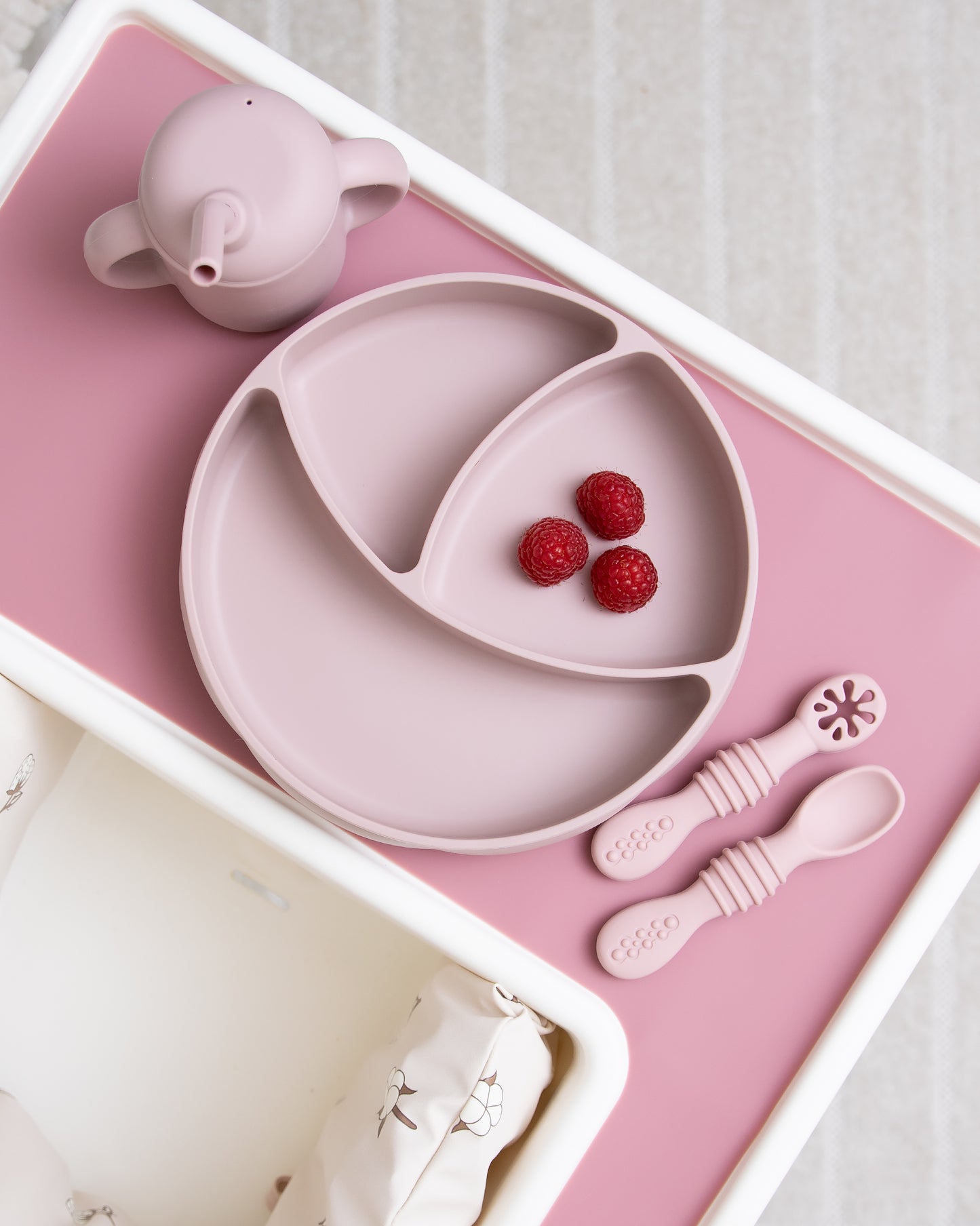 Divided Children's Plate with Suction Cup - Blush Pink