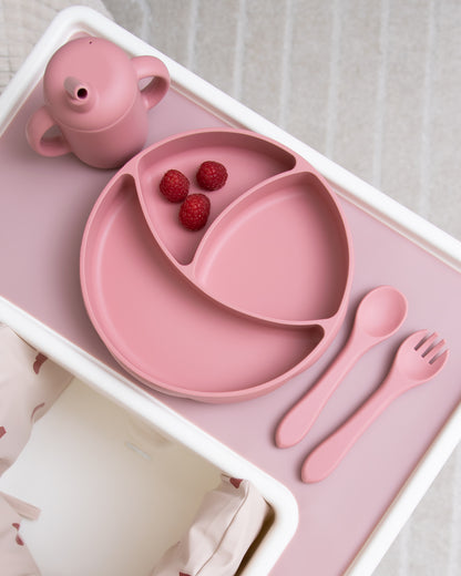 Divided Children's Plate with Suction Cup - Dusty Pink