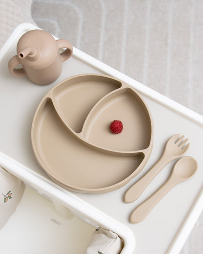 Divided Children's Plate with Suction Cup - Taupe