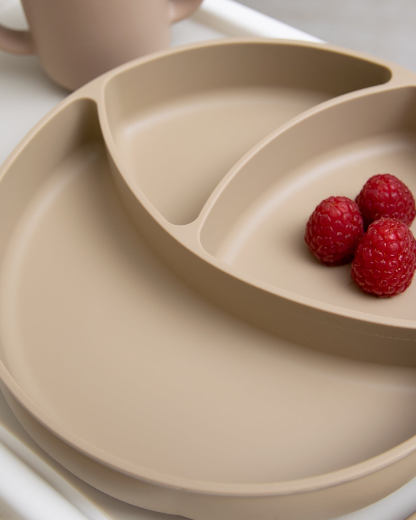 Divided Children's Plate with Suction Cup - Taupe