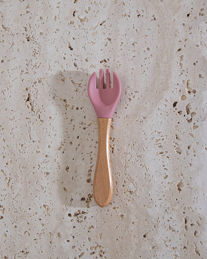 Children's fork with wooden handle - Dusty Pink