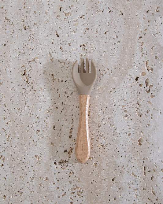 Children's fork with wooden handle - Taupe