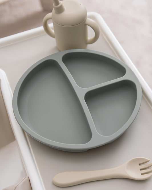 Uppdelad Barntallrik 4 Sugproppar - Dusty Green