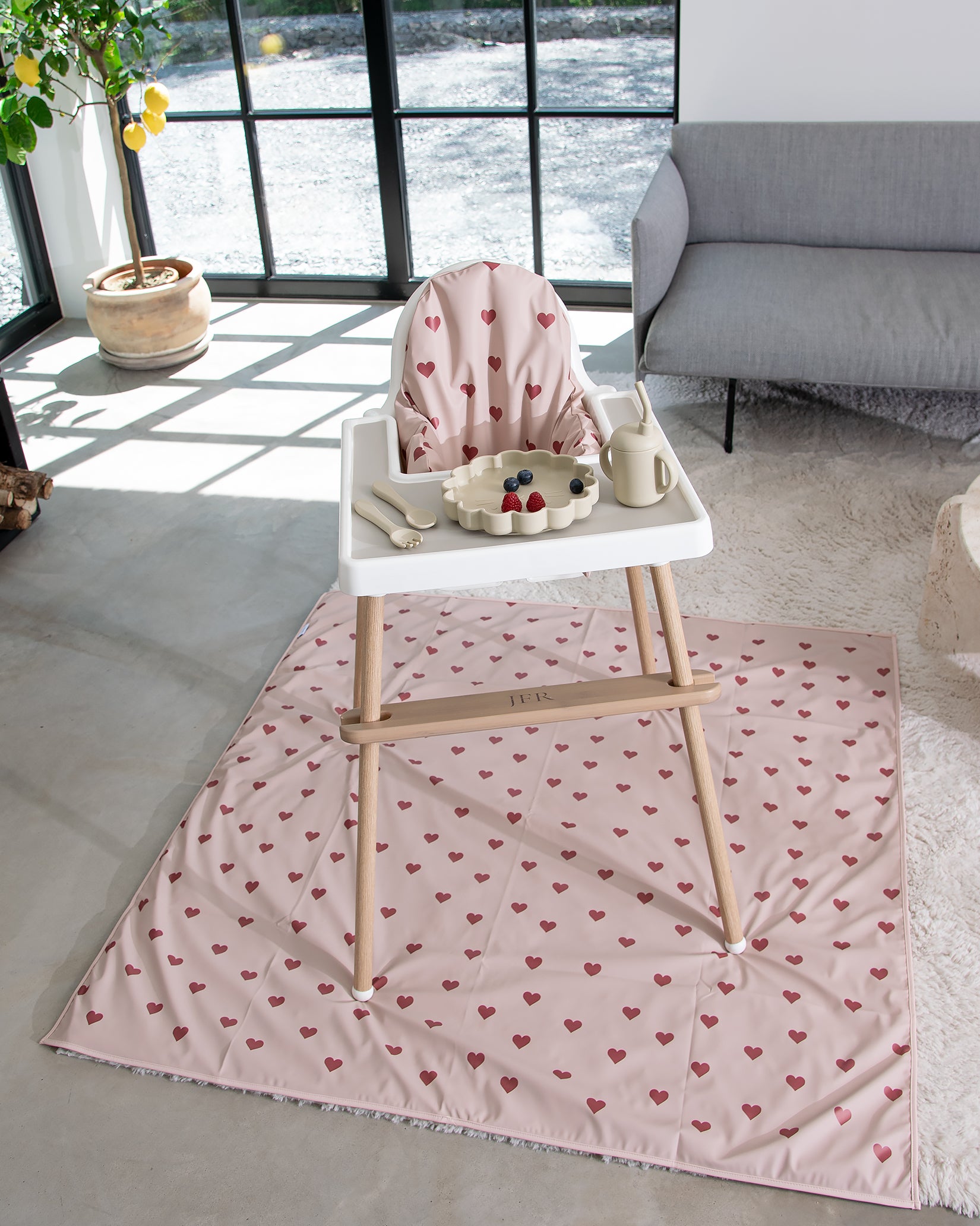 High Chair Floor Protector - Pink with Hearts