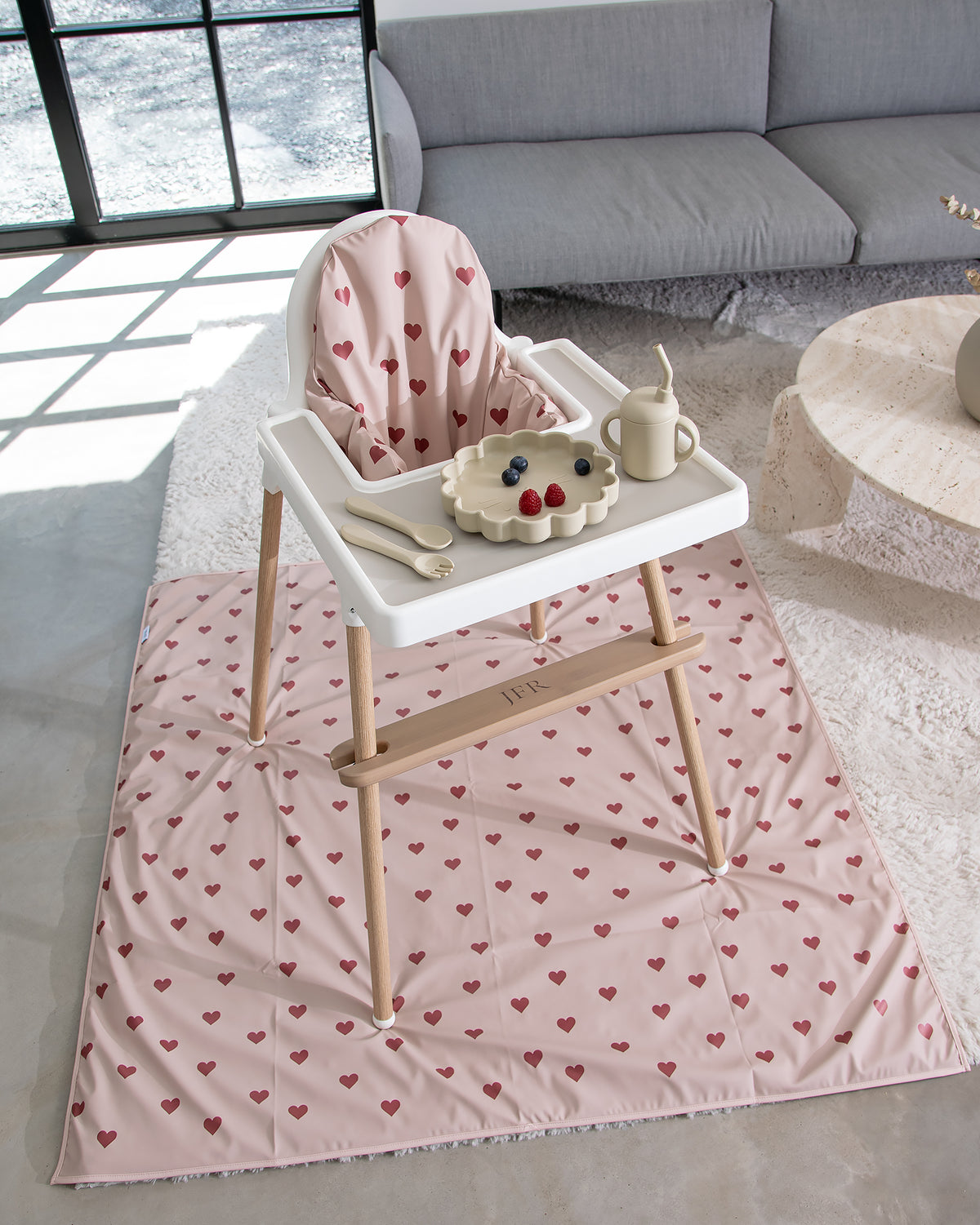High Chair Floor Protector - Pink with Hearts