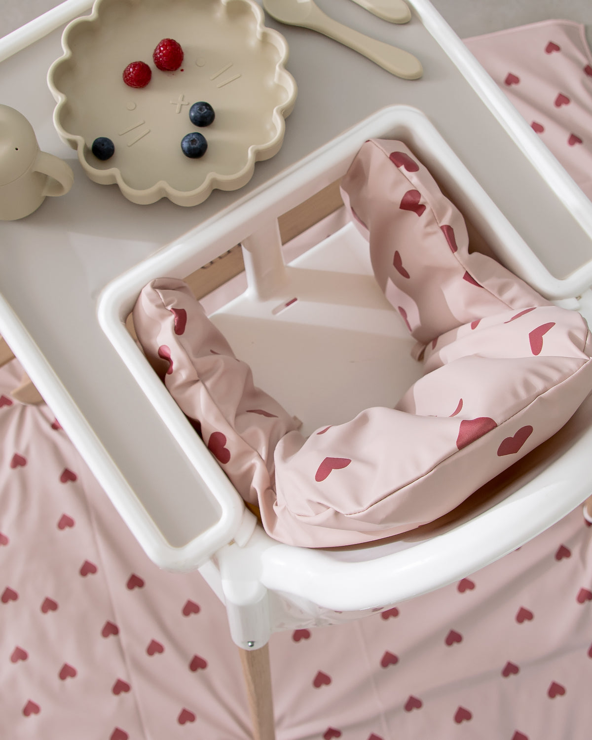 High Chair Floor Protector - Pink with Hearts