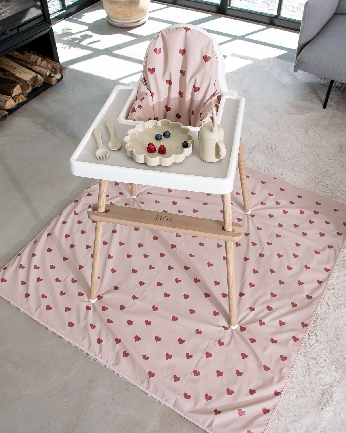 High Chair Floor Protector - Pink with Hearts