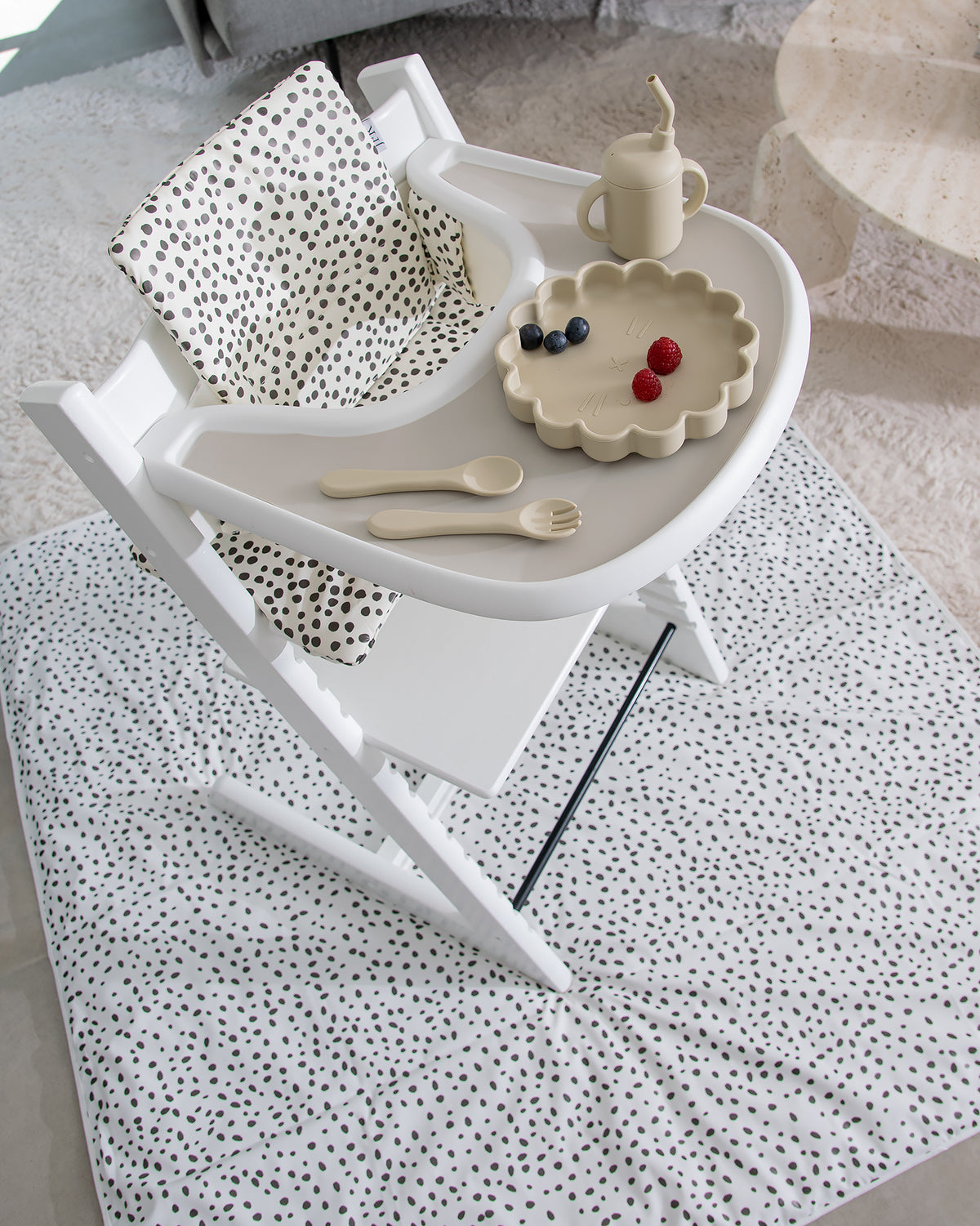 High Chair Floor Protector - Mini Dot White