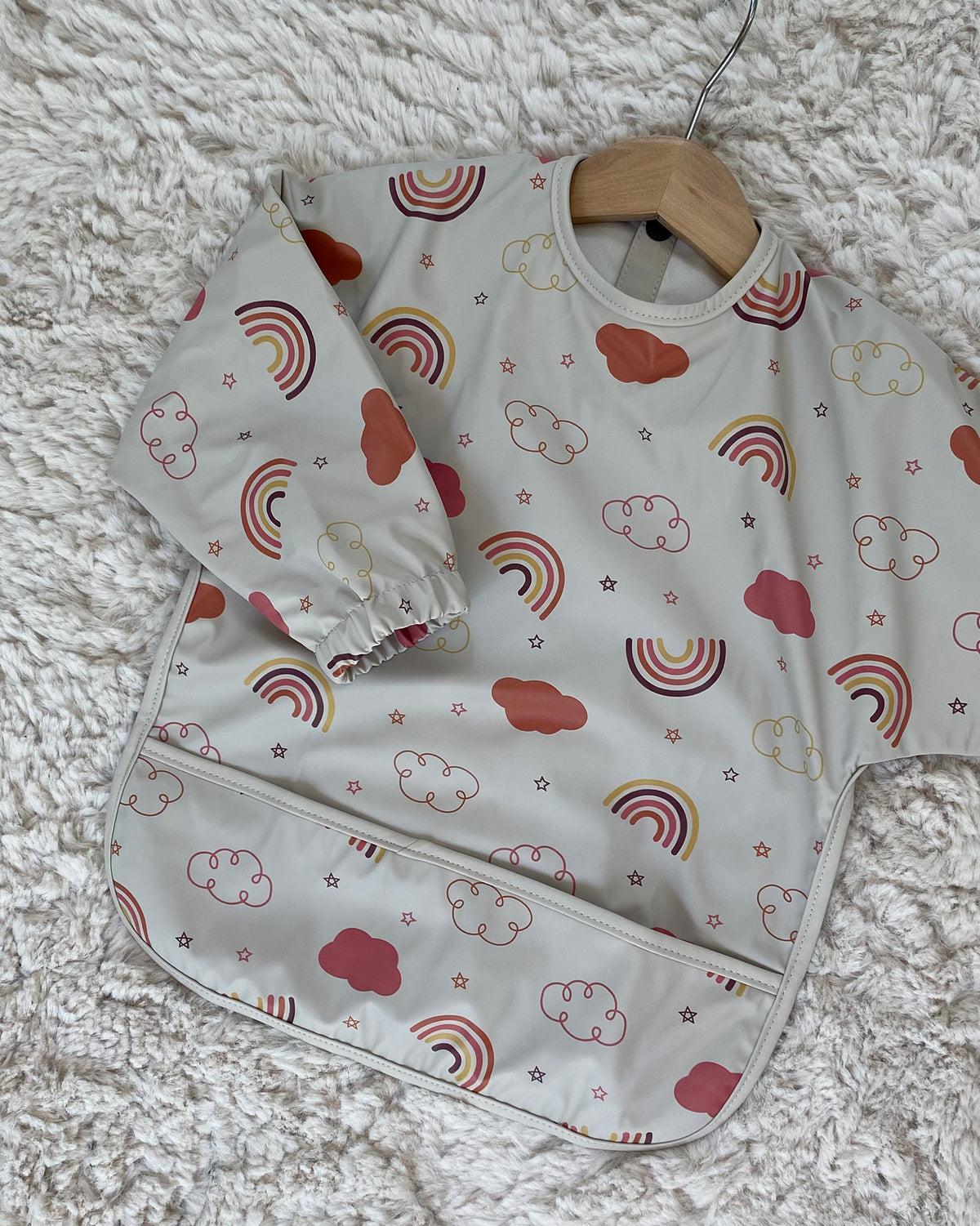 Long-sleeved bib - Beige Clouds