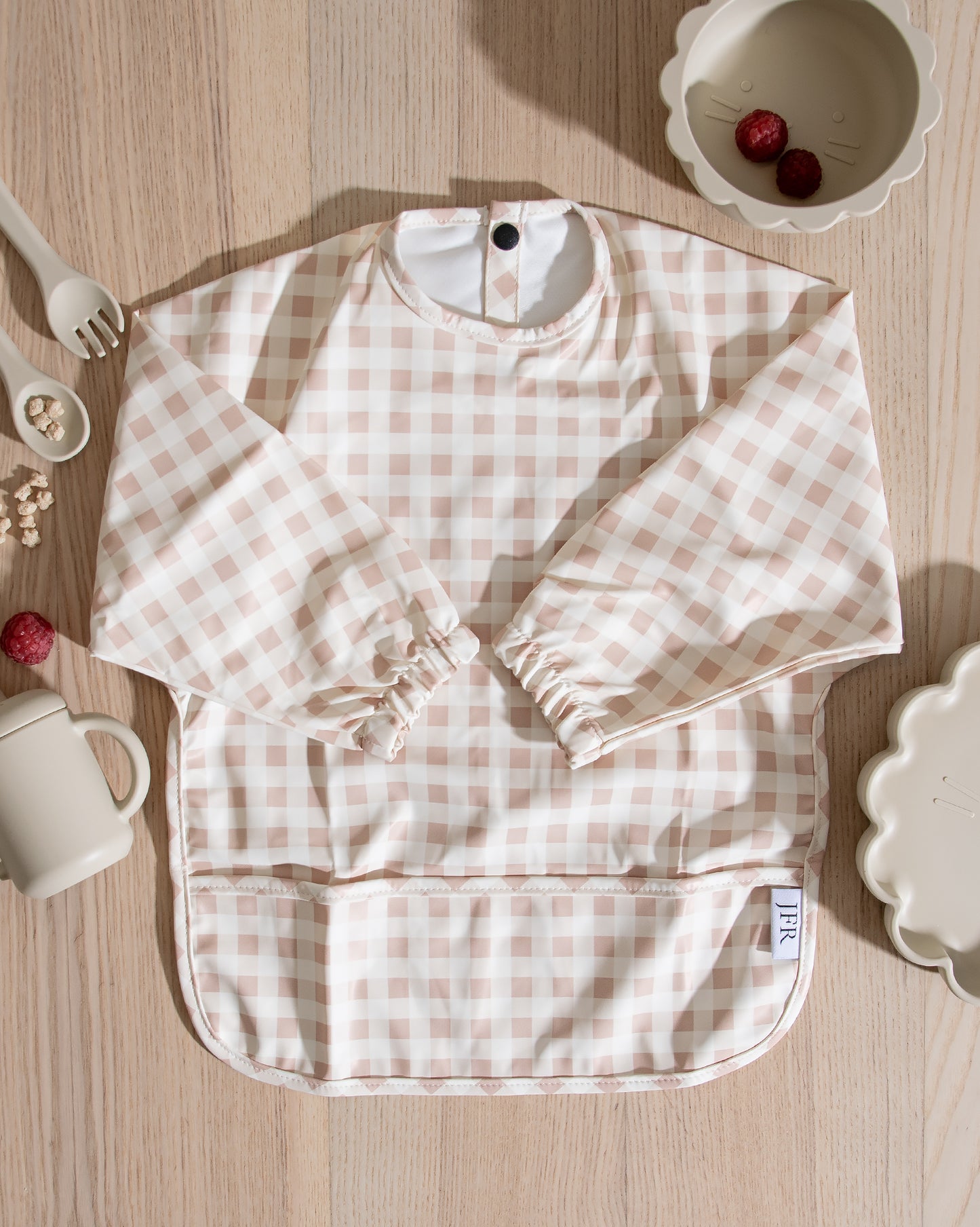 Långärmad Haklapp - Beige Gingham