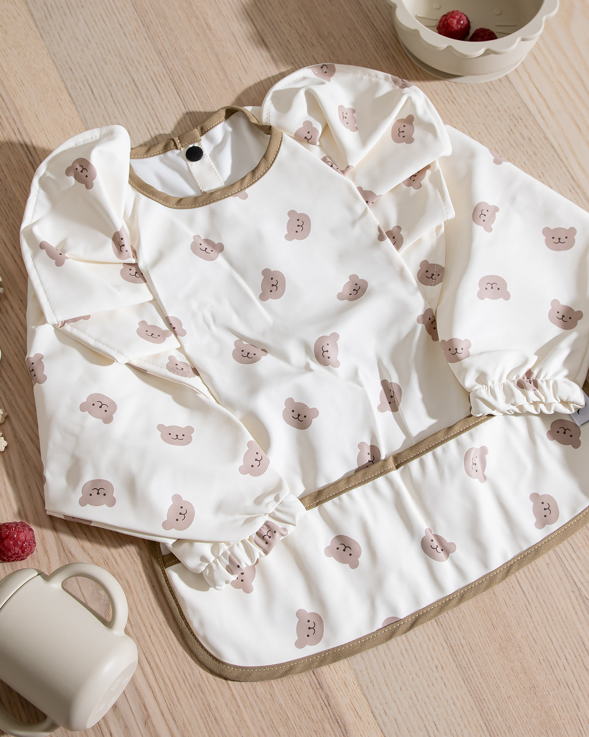 Long-Sleeved Bib with Ruffle - Teddy Bears